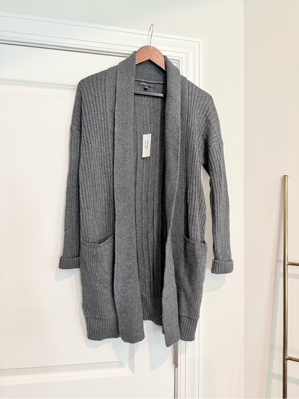 NWT Banana Republic Charcoal Ribbed Open-Front Cardigan